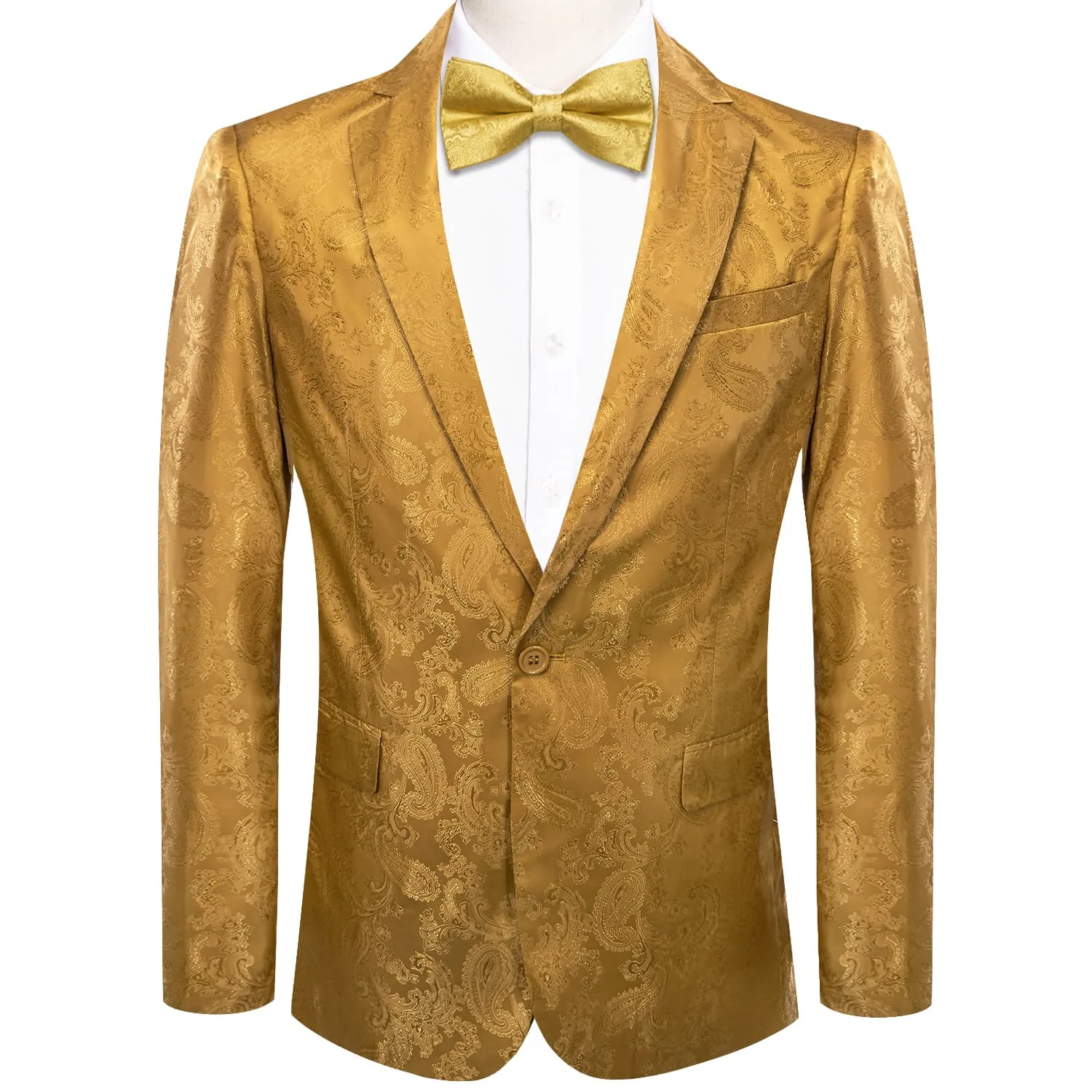 Ties2you Dress Suit for Men Dijon Yellow Paisley Notched Collar Silk Suit
