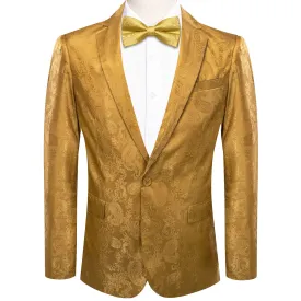 Ties2you Dress Suit for Men Dijon Yellow Paisley Notched Collar Silk Suit