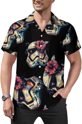 Tropical Stormtrooper Floral Print Men's Hawaiian Shirt Cuban Collar Shirt Short Sleeve Button Down Tops Beach T Shirts