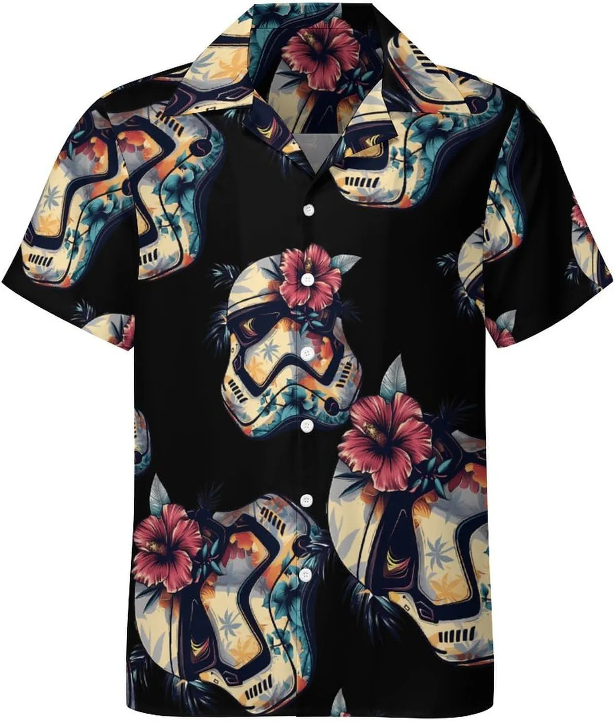 Tropical Stormtrooper Floral Print Men's Hawaiian Shirt Cuban Collar Shirt Short Sleeve Button Down Tops Beach T Shirts