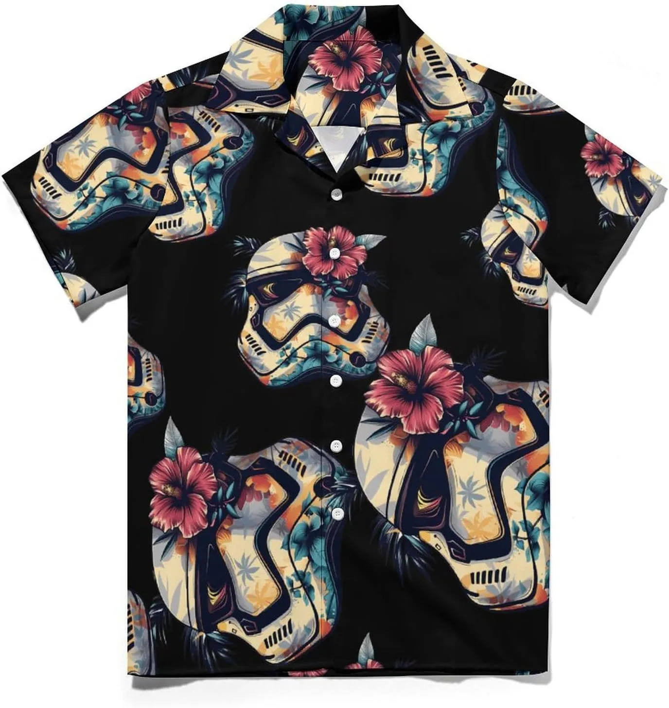 Tropical Stormtrooper Floral Print Men's Hawaiian Shirt Cuban Collar Shirt Short Sleeve Button Down Tops Beach T Shirts