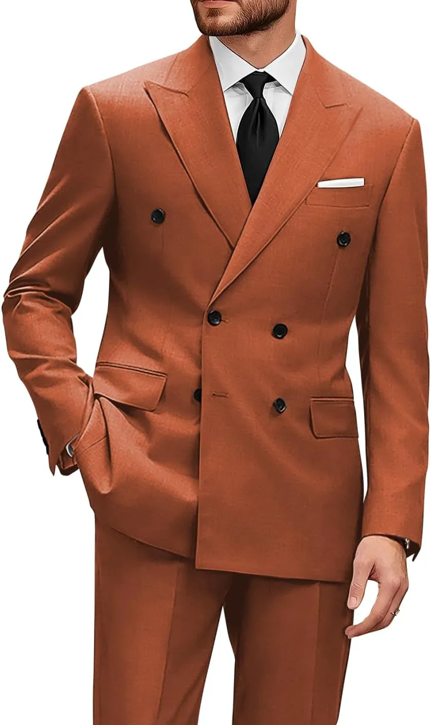 Wangyue Mens Double Breasted Suit 2 Piece Slim Fit Suits Double Breasted Blazer Men Wedding Prom Suit Jacket Pants Set