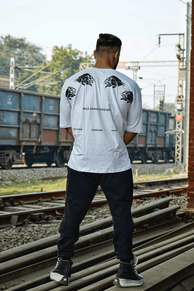 Wild Verve Forever Fiery Bull Oversized T-shirt (White)
