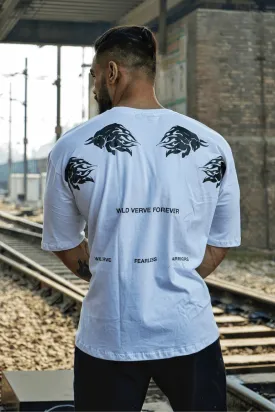 Wild Verve Forever Fiery Bull Oversized T-shirt (White)