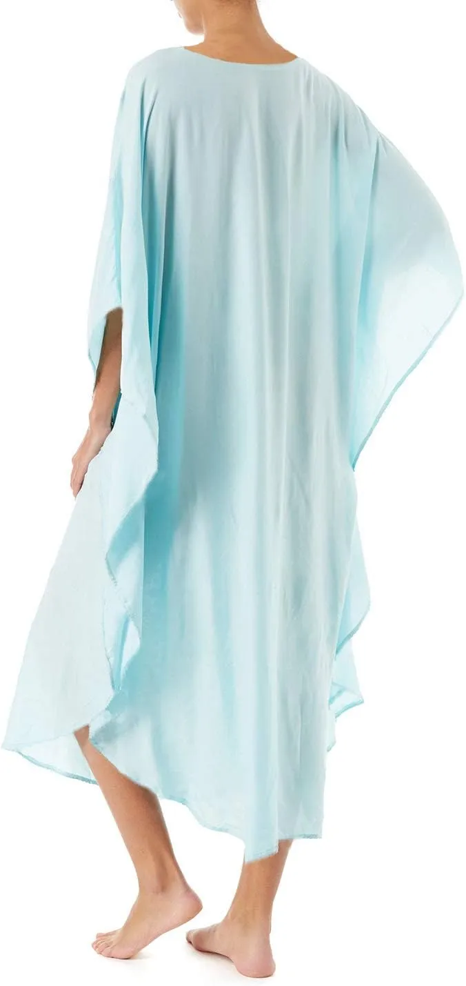 Women Long Tunic Dress Kaftan Maxi Dress Batwing 3/4 Sleeve Plus Size Summer Dress