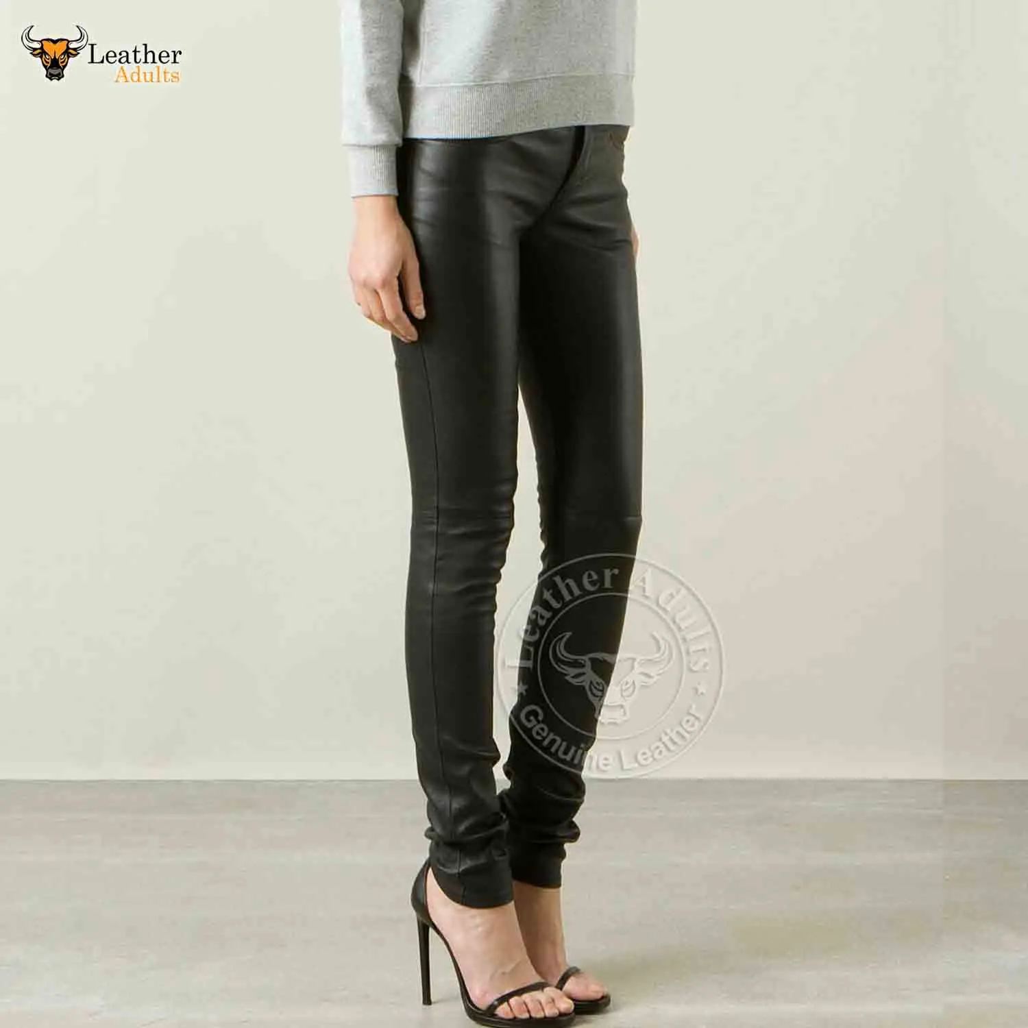 Women Real Leather Trousers Classic Skinny Pants Slim fit Leggings