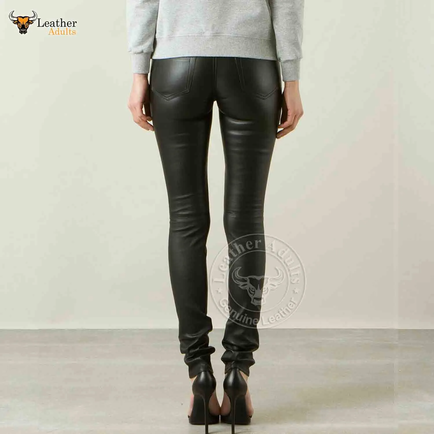 Women Real Leather Trousers Classic Skinny Pants Slim fit Leggings