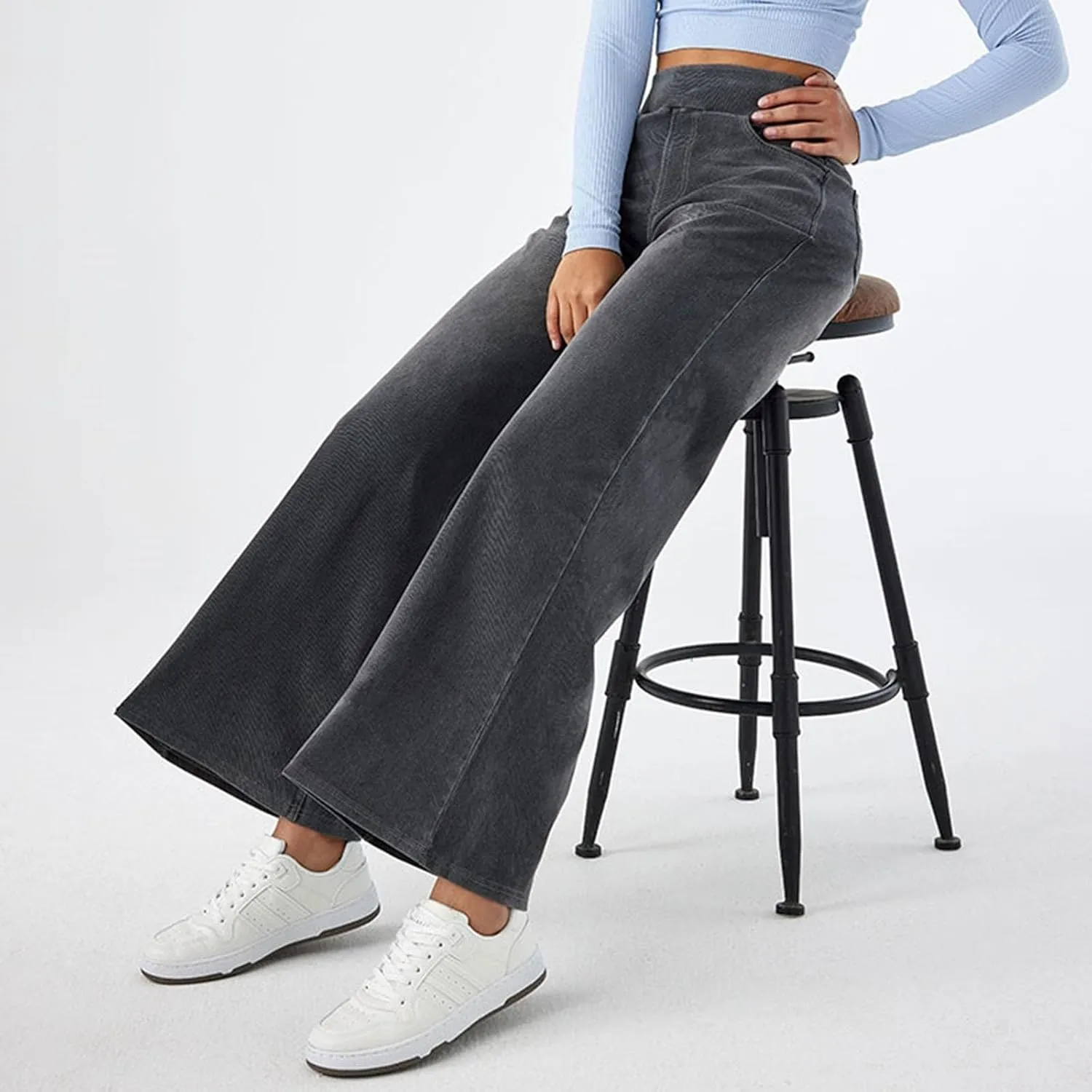 Women Sweatpant Jeans Sweatpants That Look Like Jeans High Waisted Stretchy Pull On Wide Leg Denim Pants with Pockets