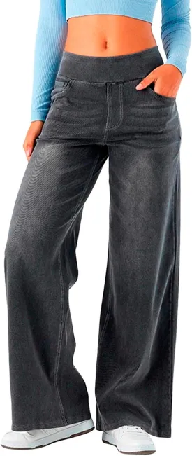 Women Sweatpant Jeans Sweatpants That Look Like Jeans High Waisted Stretchy Pull On Wide Leg Denim Pants with Pockets