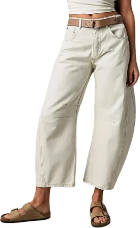 Womens Baggy Boyfriend Jeans Vintage Wide Leg Mid Rise Barrel Denim Ankle Pants Cropped Jeans
