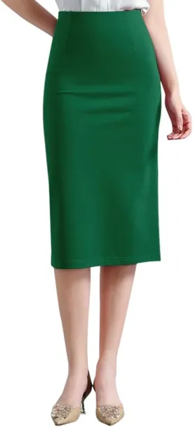 Womens Classic Below Knee Pencil Skirt Stretch Line Midi Skirt of Business Casual Outfits