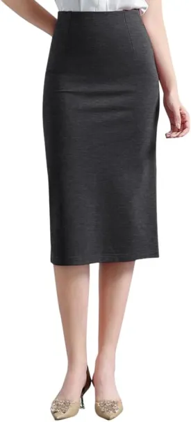 Womens Classic Below Knee Pencil Skirt Stretch Line Midi Skirt of Business Casual Outfits