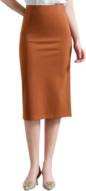 Womens Classic Below Knee Pencil Skirt Stretch Line Midi Skirt of Business Casual Outfits