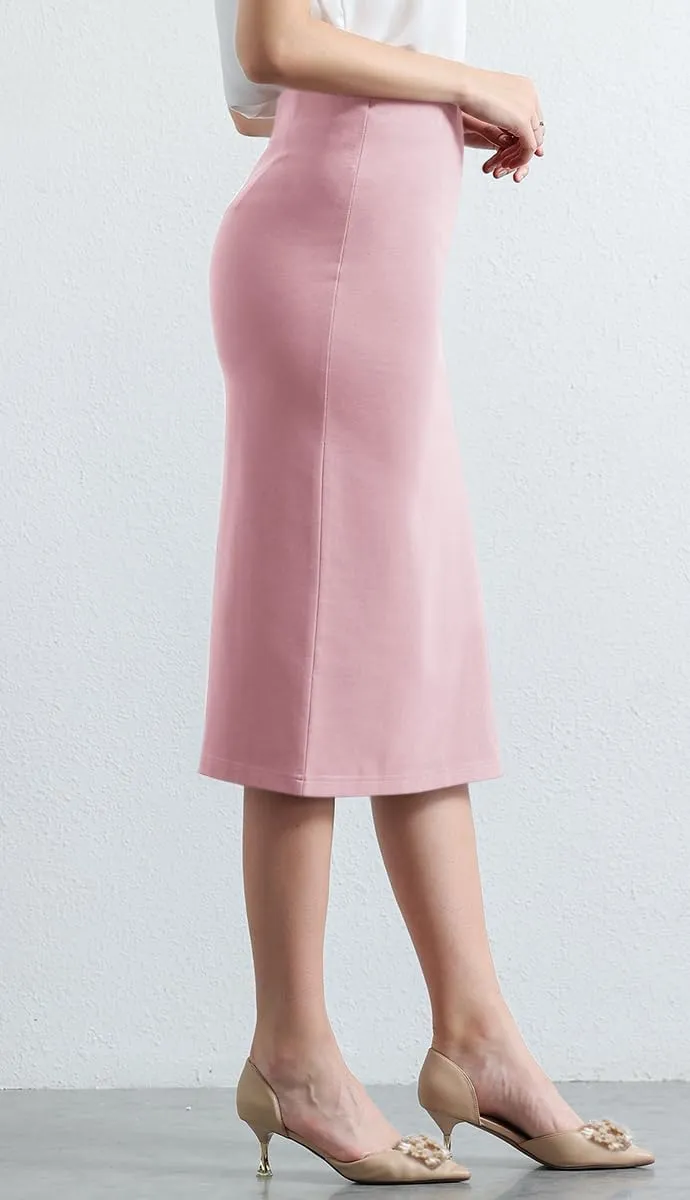 Womens Classic Below Knee Pencil Skirt Stretch Line Midi Skirt of Business Casual Outfits