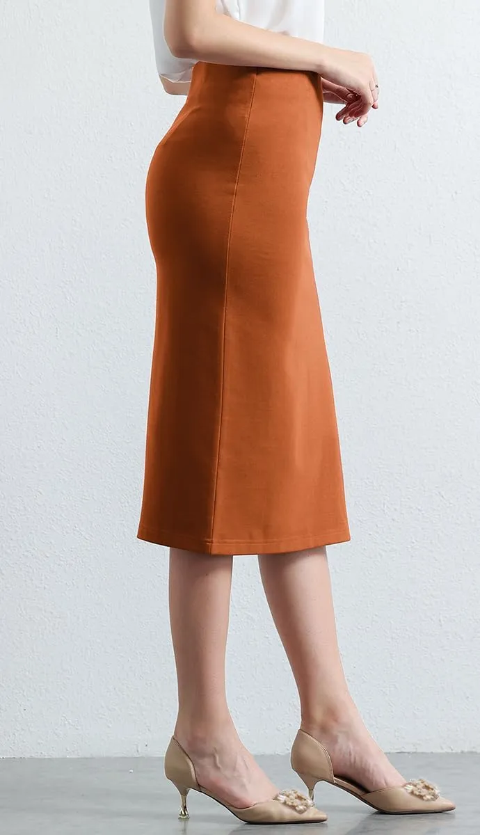 Womens Classic Below Knee Pencil Skirt Stretch Line Midi Skirt of Business Casual Outfits