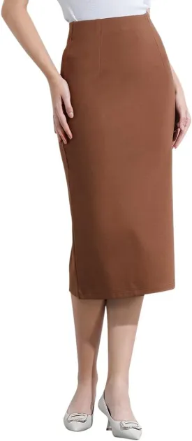 Womens Classic Below Knee Pencil Skirt Stretch Line Midi Skirt of Business Casual Outfits