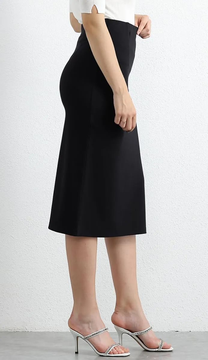 Womens Classic Below Knee Pencil Skirt Stretch Line Midi Skirt of Business Casual Outfits