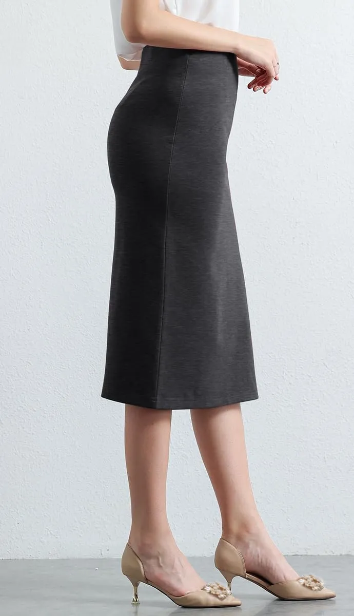 Womens Classic Below Knee Pencil Skirt Stretch Line Midi Skirt of Business Casual Outfits