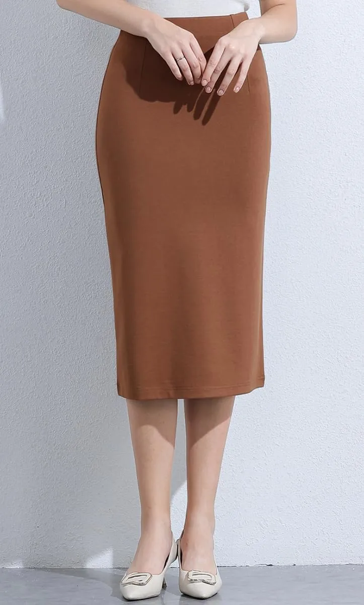 Womens Classic Below Knee Pencil Skirt Stretch Line Midi Skirt of Business Casual Outfits