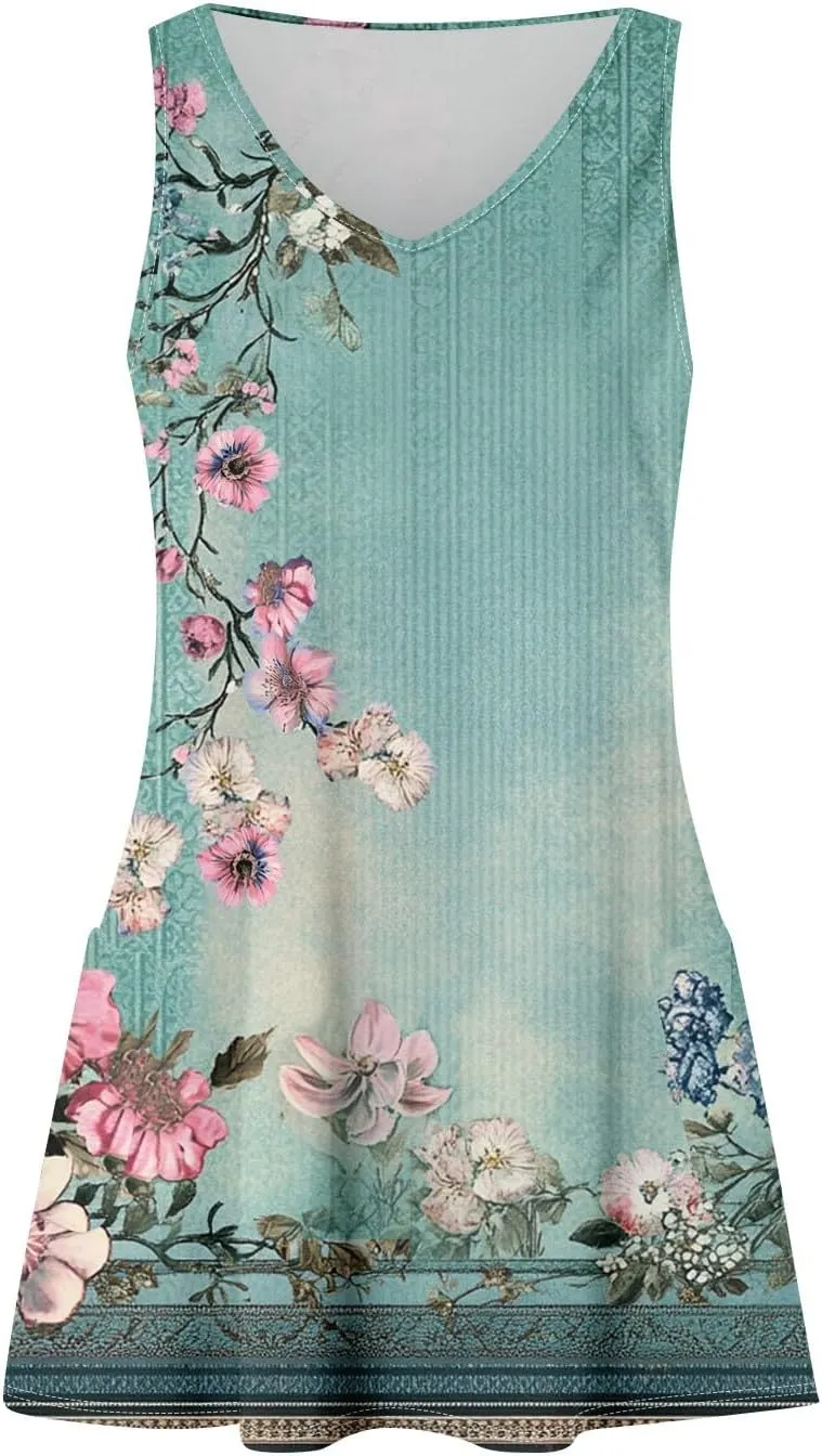 Womens Summer Dresses V Neck Vacation Dress with Pocket Casual Beach Swimsuit Coverup Printed 2025 Sundress
