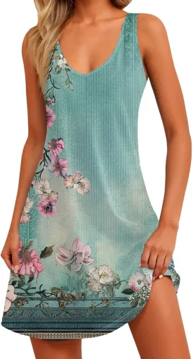 Womens Summer Dresses V Neck Vacation Dress with Pocket Casual Beach Swimsuit Coverup Printed 2025 Sundress
