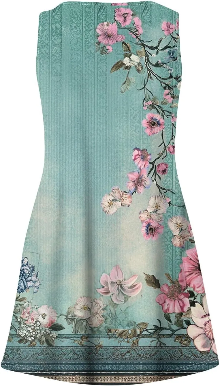 Womens Summer Dresses V Neck Vacation Dress with Pocket Casual Beach Swimsuit Coverup Printed 2025 Sundress