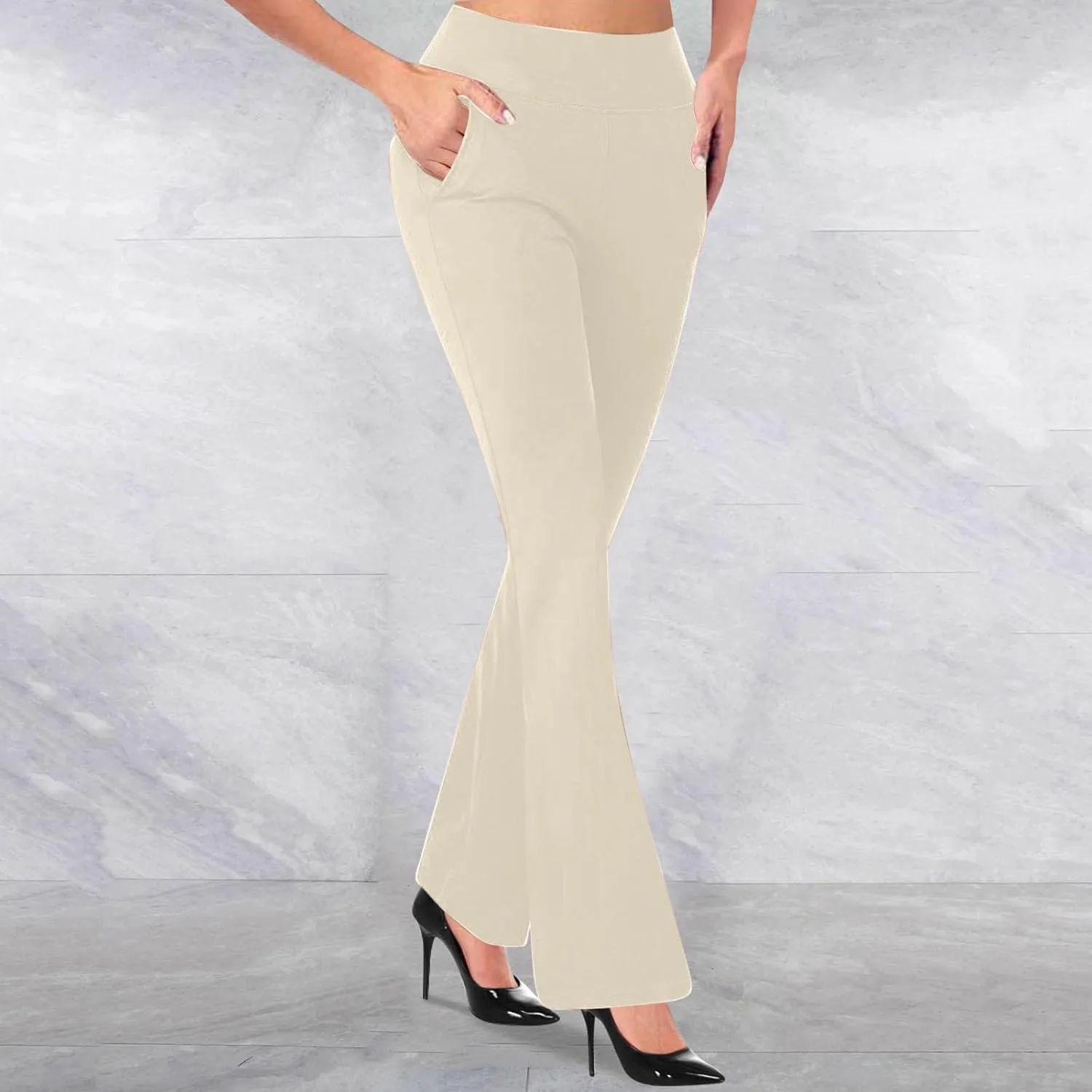 Work Pants Women Stretch Business Casual Wide Leg Dress Pants High Waist Bell Bottoms Trousers Pull on Office Slacks